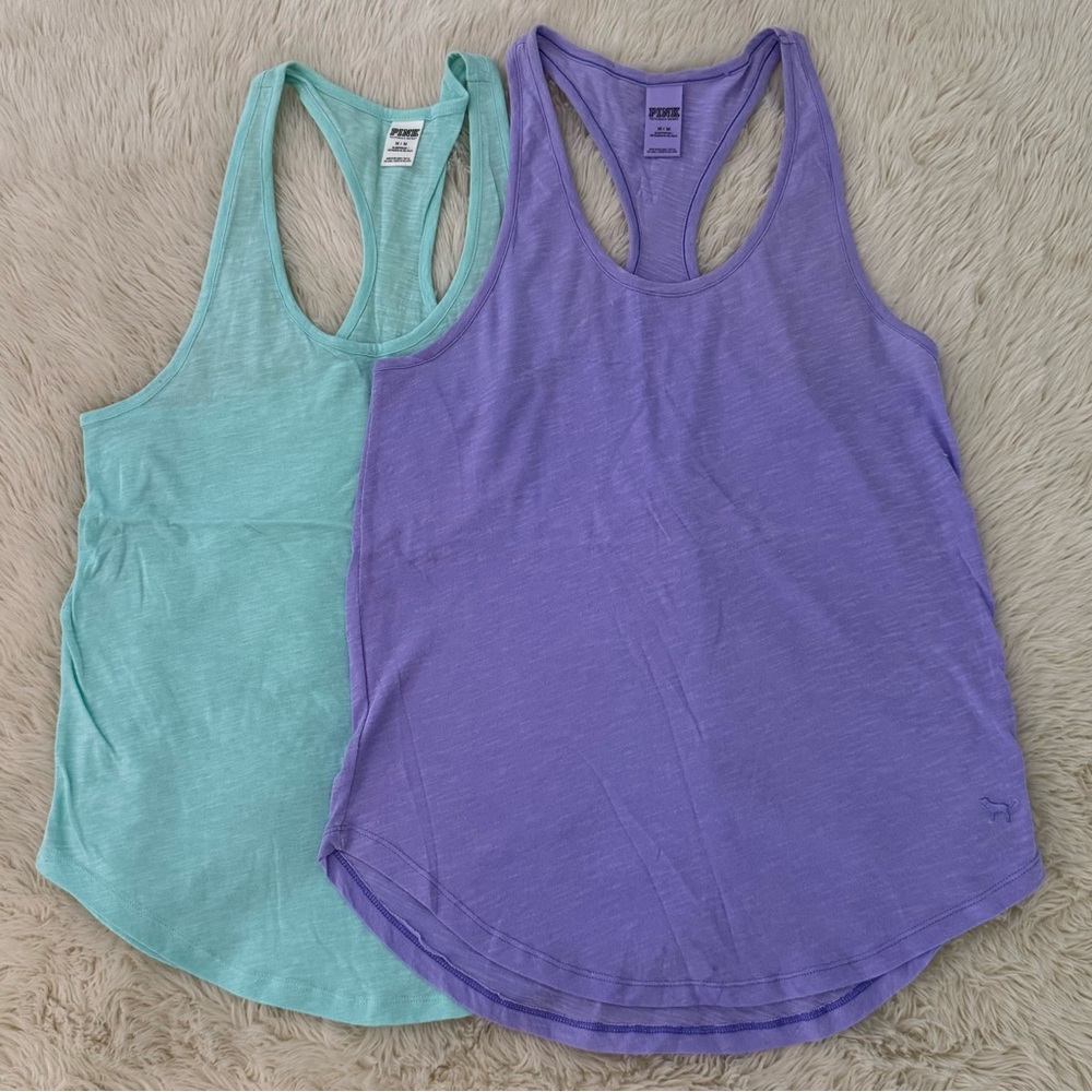 PINK Victoria's Secret Women's Racerback Tank Tops - Purple and Teal